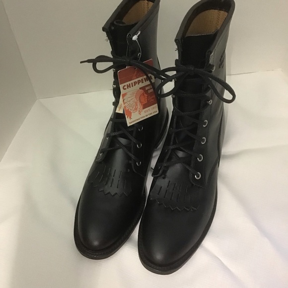 Chippewa NWT 10” Black Leather Women’s Lace Up Kiltie Ropers, Size 11M/41.5 - Picture 2 of 15